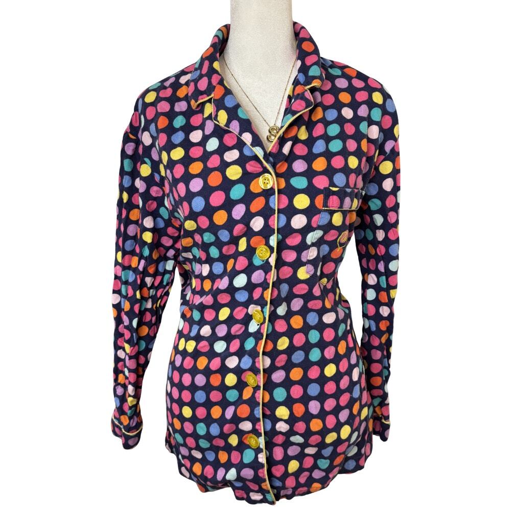 Victoria's Secret Flannel Polka Dot Button Down Shirt Navy Multicolor Size M